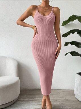 Forever 21 Ribbed Knit Bodycon Midi Dress - Dusty Pink Size Large